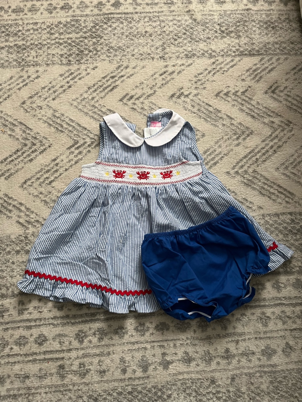 Good Lad Blue and White Striped Dress with Pink Logo Tag